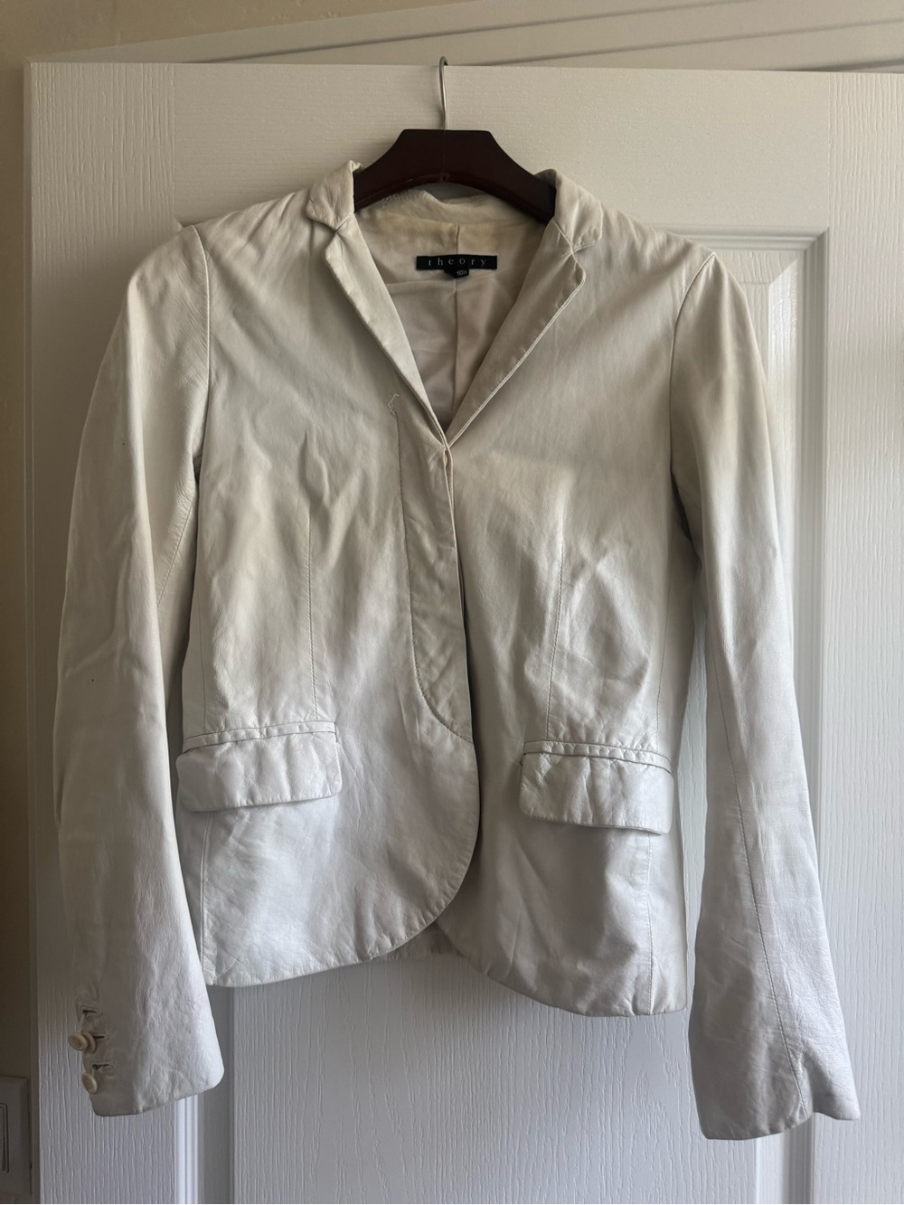 Theory Cream Leather Blazer Jacket